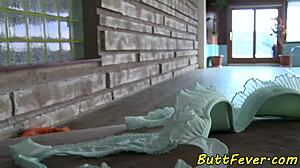 Euro babe gags on cock before getting assfucked hard bent over the bed.