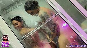 lovely LATINAS KISS and LICK in SHOWER jacuzzi STRAPON play