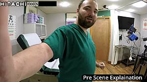 nurse giggles spreads shaved pussy and cums hard on hospital clock backstage
