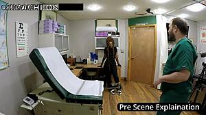 nurse giggles spreads shaved pussy and cums hard on hospital clock backstage