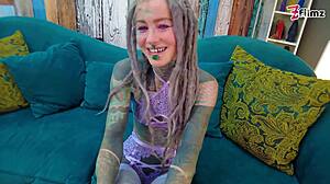 Sexy hippie strips lingerie for interviewer's hard pounding