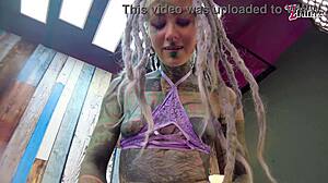 Sexy hippie strips lingerie for interviewer's hard pounding