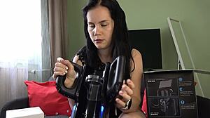 mistress anna tests xspacecup on slave milking him dry after review