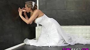 bride's fetish pussy toy play got messy bukkake facial from gloryhole heels
