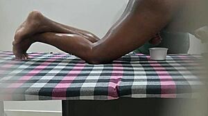 squeezing every drop of sperm milk during intense massage spa session