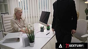 naughty zazie skymm pees then fucks coworker doggystyle bent over desk