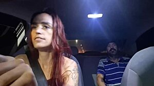 horny driver catches guy jerking off in back seat rips clothes for public tit flash