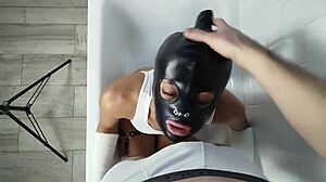 this pervert bitch slurps my cock in the tub then i facefuck her masked face