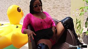 wanna see this asian pool babe maxine x stretch her huge pussy lips on massive toy till she squirts??