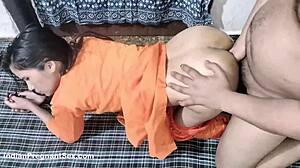 Desperate Indian pregnant wife begs husband for rough doggystyle creampie to fill her milf pussy at home