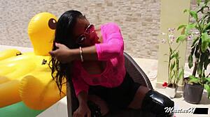 wanna see this asian pool babe maxine x stretch her huge pussy lips on massive toy till she squirts??
