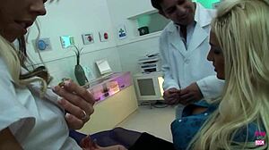 doctor bangs small titted nurse and fake titted blonde patient rough hospital orgy
