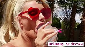 Brittany Andrews pounds her wet pussy in bold blonde solo tease