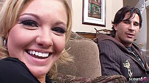 blonde teen's saggy big tits tempt older guy into raw pickup fuck