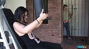 gym babe's shaved pussy devoured then doggy pounded hard