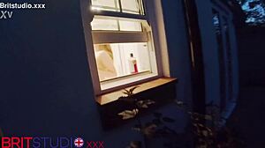 peeking on chubby neighbor's wet shower pussy flash