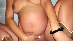 Grabbing a curvy pregnant slut for rough monster cock riding at the party