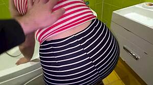 bbw stepmom's fat ass pounded by stepson in toilet as she flashes huge tits