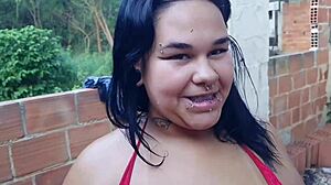 Curvy Brunette with Braces Gets Bareback Assfucked and Milk Bath
