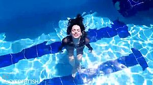 Latex Jessica Bunny Doll Submerged, Wet Pussy and Ass Teased Underwater Sensually.