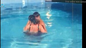 Unmarried indian couple with big tits enjoys sexy poolside fucking