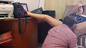office boss femdom forces employee to lick her juicy pussy on hidden cam