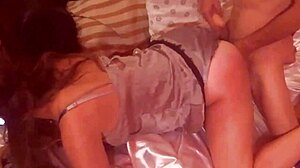 white slut in red lingerie and satin panties gets bent over for pov doggystyle fuck dirty french talk rimming
