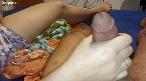 yo dorynha's master makes her handjob hubby in bdsm shorts
