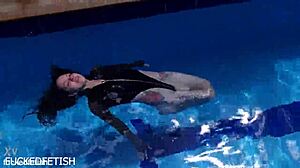 Latex Jessica Bunny Doll Submerged, Wet Pussy and Ass Teased Underwater Sensually.