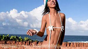 hairy bush battles micro bikini in public christmas dancing and cheeky twerk flashes