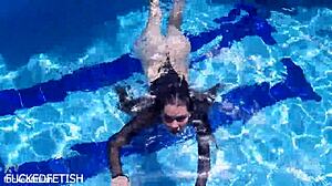 Latex Jessica Bunny Doll Submerged, Wet Pussy and Ass Teased Underwater Sensually.