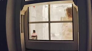 peeking on chubby neighbor's wet shower pussy flash