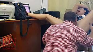 office boss femdom forces employee to lick her juicy pussy on hidden cam