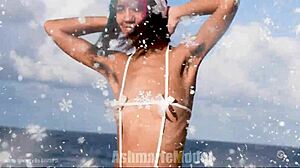 hairy bush battles micro bikini in public christmas dancing and cheeky twerk flashes