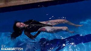 Latex Jessica Bunny Doll Submerged, Wet Pussy and Ass Teased Underwater Sensually.