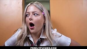 Blonde jammed in elevator doors takes stranger's cock freeuse style - jill taylor!