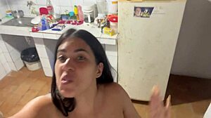 Hidden cam films slut wife getting horny during kitchen clean turns into lesbian fornication frenzy