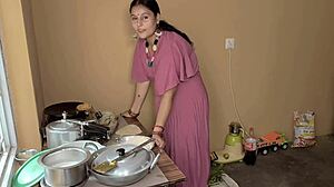 Moans Echo as Hot Lady Sucks Cock Before Hard Kitchen Pounding