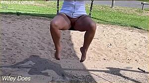 wifey flashes her amazing pussy in public outdoor housewife dare