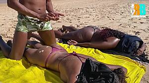 baiano films two brazilian big ass slaves masturbating oiled on beach in public interracial ffm bdsm submissive adventure
