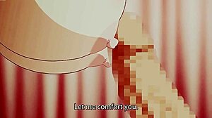 Busty anime teen drops to her knees for monster cock blowjob, big tits heaving as she cums hard in hentai