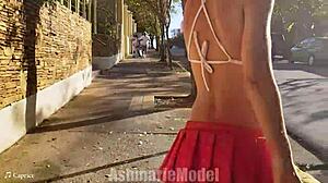 Huge Hairy Latina Ass Plugged Outdoor Public Flashing Miniskirt Feet Fetish!