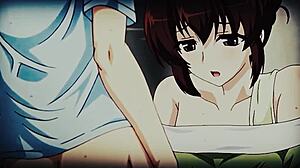 Busty anime teen drops to her knees for monster cock blowjob, big tits heaving as she cums hard in hentai