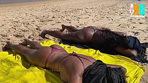baiano films two brazilian big ass slaves masturbating oiled on beach in public interracial ffm bdsm submissive adventure