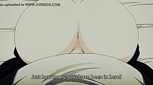 Busty anime teen drops to her knees for monster cock blowjob, big tits heaving as she cums hard in hentai