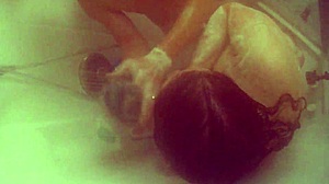 bbw wife soaps up big natural tits then bends over for shower doggystyle cumshot