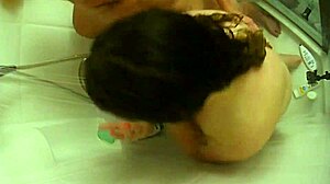 bbw wife soaps up big natural tits then bends over for shower doggystyle cumshot