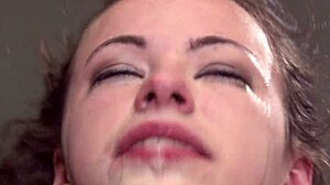 Teen whore chokes on extreme deepthroat face fucking, cumshot facial and loads in mouth from rough homemade sex