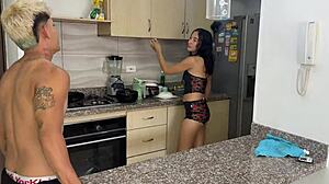 hermanastra begs for anal creampie in kitchen while padrastros near