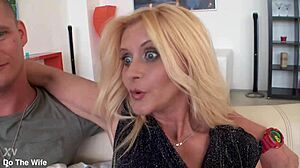 blonde wife scarlet mika craves dark meat while husband watches creampie deepthroat stockings